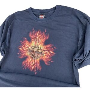 Vintage Harley Davidson T-Shirt Y2K Flames Fire Logo Texas Motorcycles Men 2XL